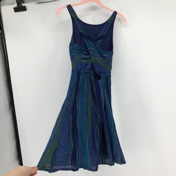 Roxy blue purple green striped halter cross back mini dress - Picture 5 of 13